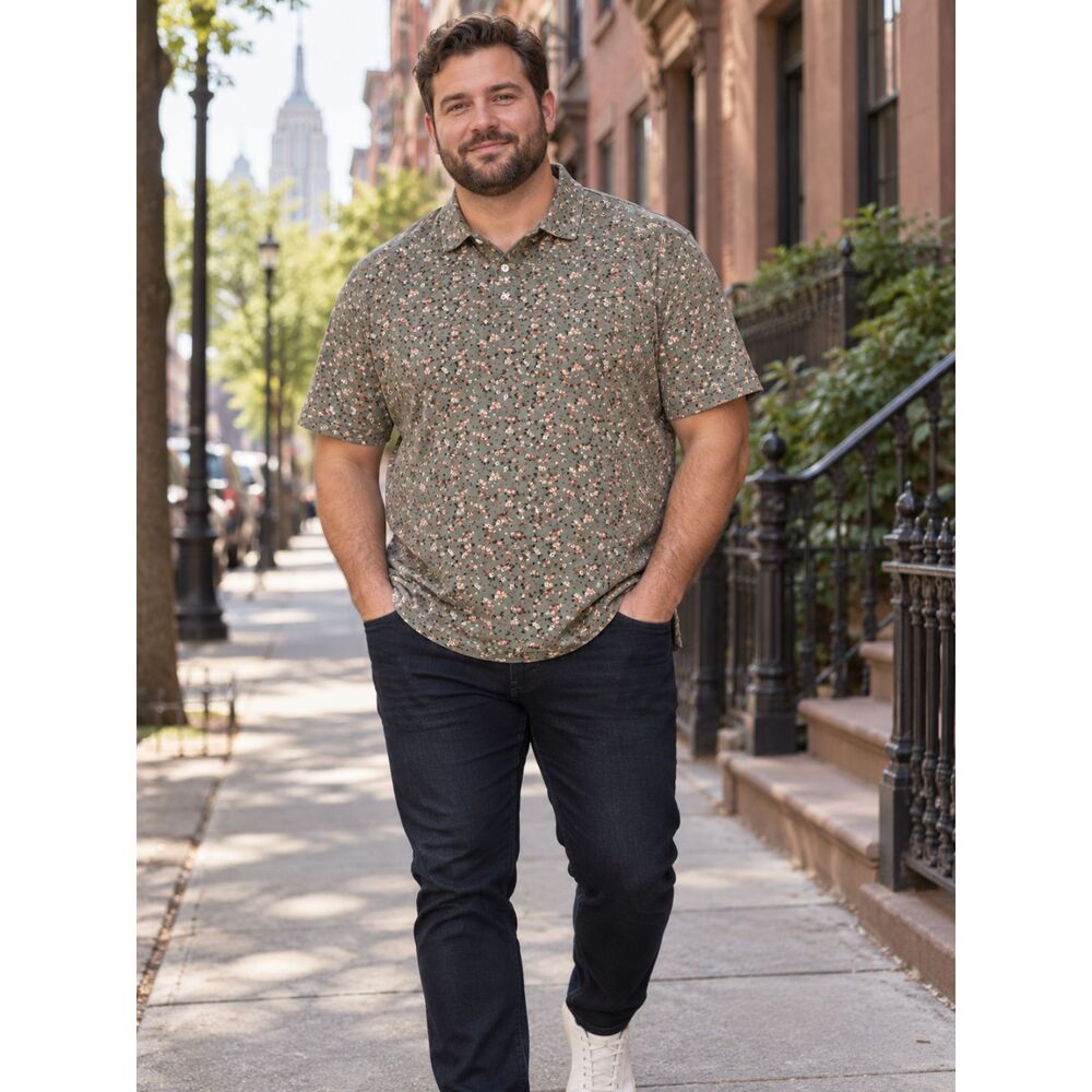Goodfellow & Co Men’s XXL Floral Polo Shirt Green Short Sleeve NWT